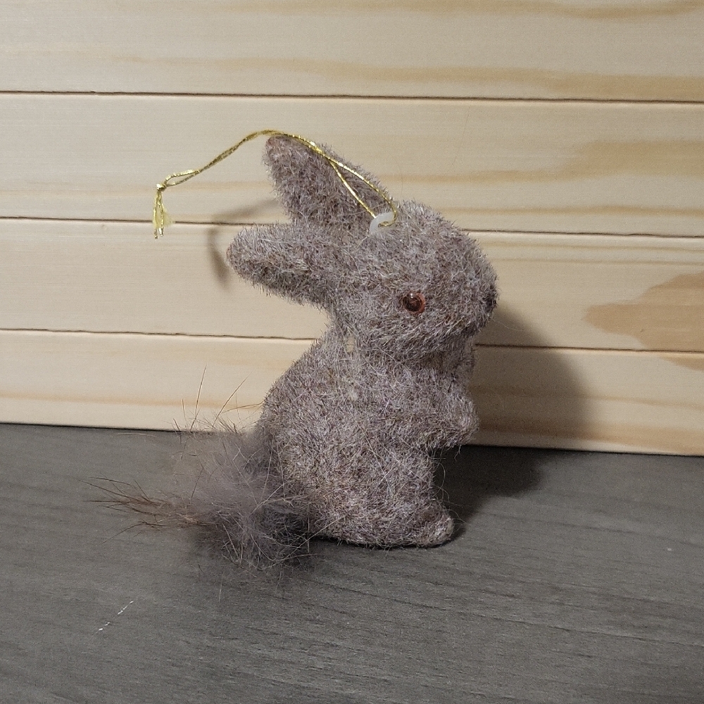 Vintage Flocked Bunny Rabbit Ornament